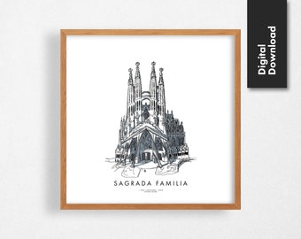 Sagrada Familia Architectural Sketch - Print Ready Poster - Modern Wallart - Antoni Gaudi