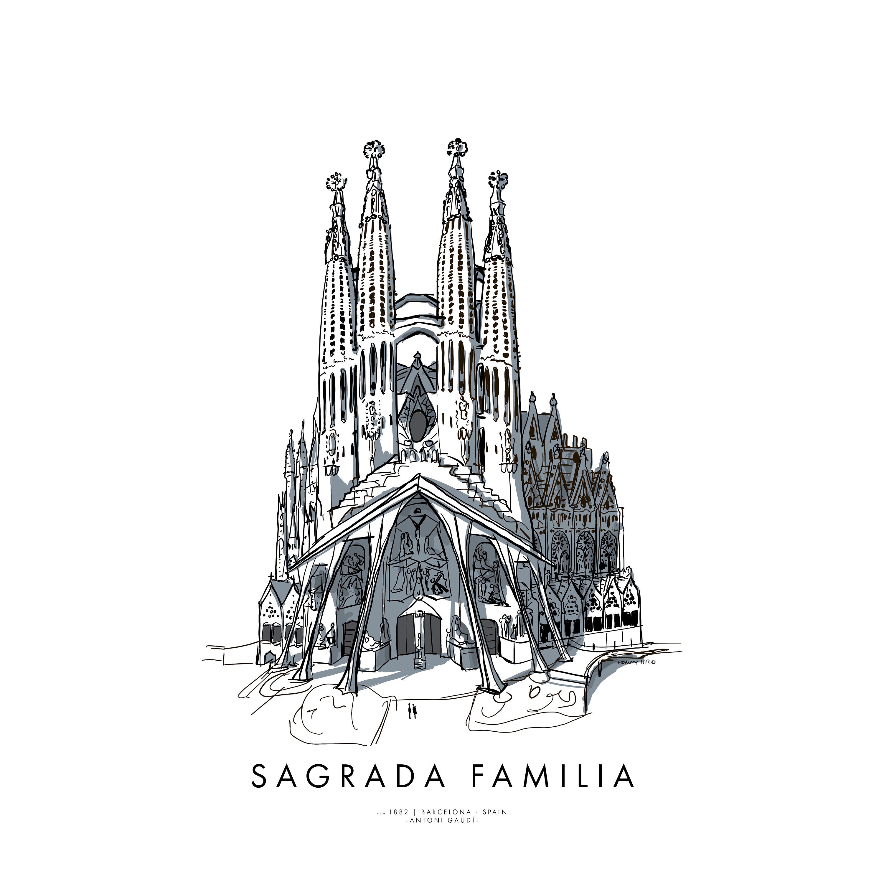 Sagrada Familia Architectural Sketch Printed Poster Modern Wallart ...