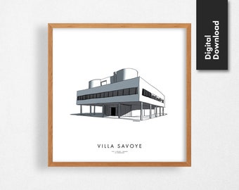 Villa Savoye Architectural Sketch - Print Ready Poster - Modern Wallart - Le Corbusier