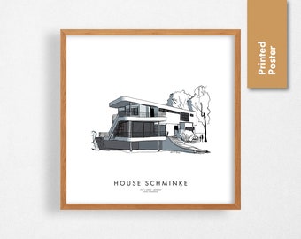 House Schminke Architectural Sketch - Printed Poster - Modern Wallart - Hans Sharoun