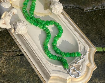 Recycled green plastic bottle beaded necklace <3