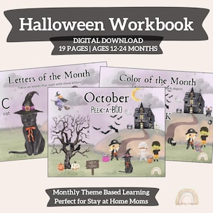 Halloween Peek-a-Boo October Printable Workbook for Babies & Toddlers, Homeschool Digital Download, Activities and Craft Ideas, First Words