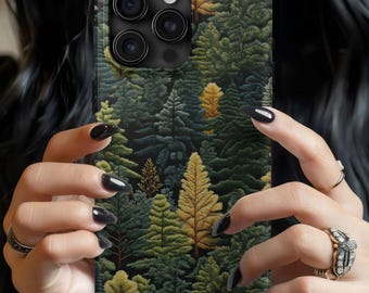 Pine Trees Phone Case, Forest iPhone Case,Embroidery Phone Case,  iPhone 16 15 14 13 12 11 Pro Max, iPhone Casing,  iPhone Cover,iPhone Case