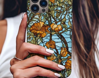 Floral Stained Glass Phone Case, Aesthetic Phone Case,  Stained Glass Phone Case,  iPhone 16 15 14 13 12 11 Pro Max, Floral Phone Case