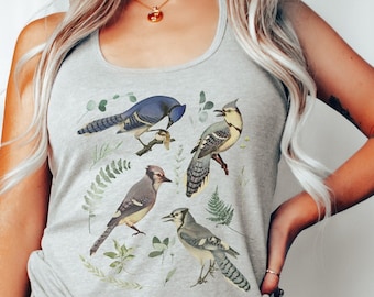 Blue Bird Tank Top, Floral Tank, Cute Bird Tank Top, Cottagecore Tank Top, Birds Tank Top, Aesthetic Top, Blue Bird Shirt, Camping Shirt