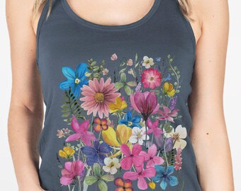 Floral Tank Top, Summer Tank Top, Bright Flowers Tank Top, Floral T Shirt, Botanical Tank Top, Gardening Tank Top, Flowers Tank Top