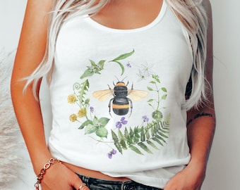 Bee Tank Top, Tank Top, Botanical Tank Top, Summer Tank Top, Wildflower TShirt, Cottagecore Tank Top, Gardening Tank Top