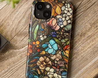 Floral Stained Glass Phone Case, Aesthetic Phone Case,  Stained Glass Phone Case,  iPhone 16 15 14 13 12 11 Pro Max, Floral Phone Case