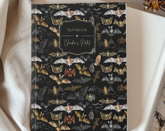 Bats Journal, Hardcover Notebook, Hardcover Personalized Note Book, Gothic Diary, Daily Writing, Custom Name