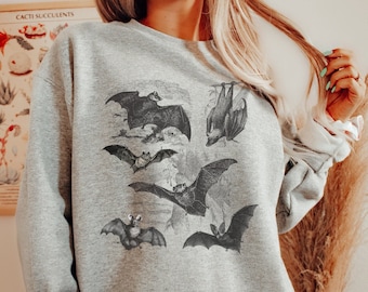 Bat Sweatshirt, Bat Shirt, Dark Cottagecore Sweatshirt, Gothic Sweatshirt, Bat Sweater, Witchy Clothing, Naturecore, Vintage Bat, Bat Gifts