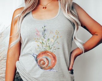 Snail TShirt, Insect T-Shirt, Cottagecore Shirt, Floral TShirt, Snail Shirt, Cute Snail, Goblincore Apparel, Summer Tank Top, Garden Gift