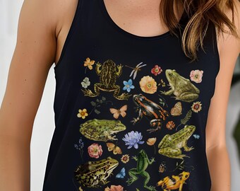 Frog Tank Top, Floral Frog Tank Top,  Frog Lover Gift, Nature Tank Top, Naturecore Clothes, Cottage Core Tank Top, Camping Tank Top
