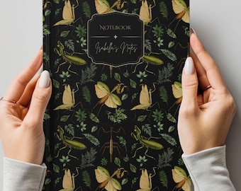 Praying Mantis Journal, Hardcover Notebook, Personalized Journals, Name Note Book, Insect Gift