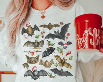 Christmas Bat Sweatshirt, Bats Sweatshirt, Christmas Sweater, Vintage Bats, Aesthetic Winter Sweatshirt, Cozy Sweater, Crewneck Sweatshirt