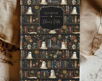 Gothic Bookshelf Journal, Ghost Bookshelf Notebook, Personalized Journal, Custom Name Journal, Daily Journal,Lined Notebook, Bookish Journal