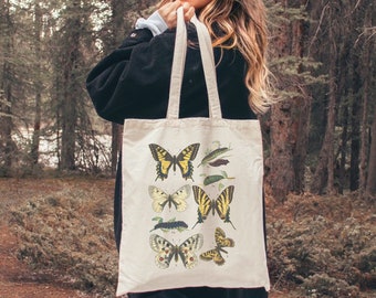 Vintage Butterfly Tote Bag, Cotton Canvas Tote Bag, Canvas Tote Bag, Tote Bag Aesthetic, Reusable Shopping Bag, Book Bag, Tote Bag