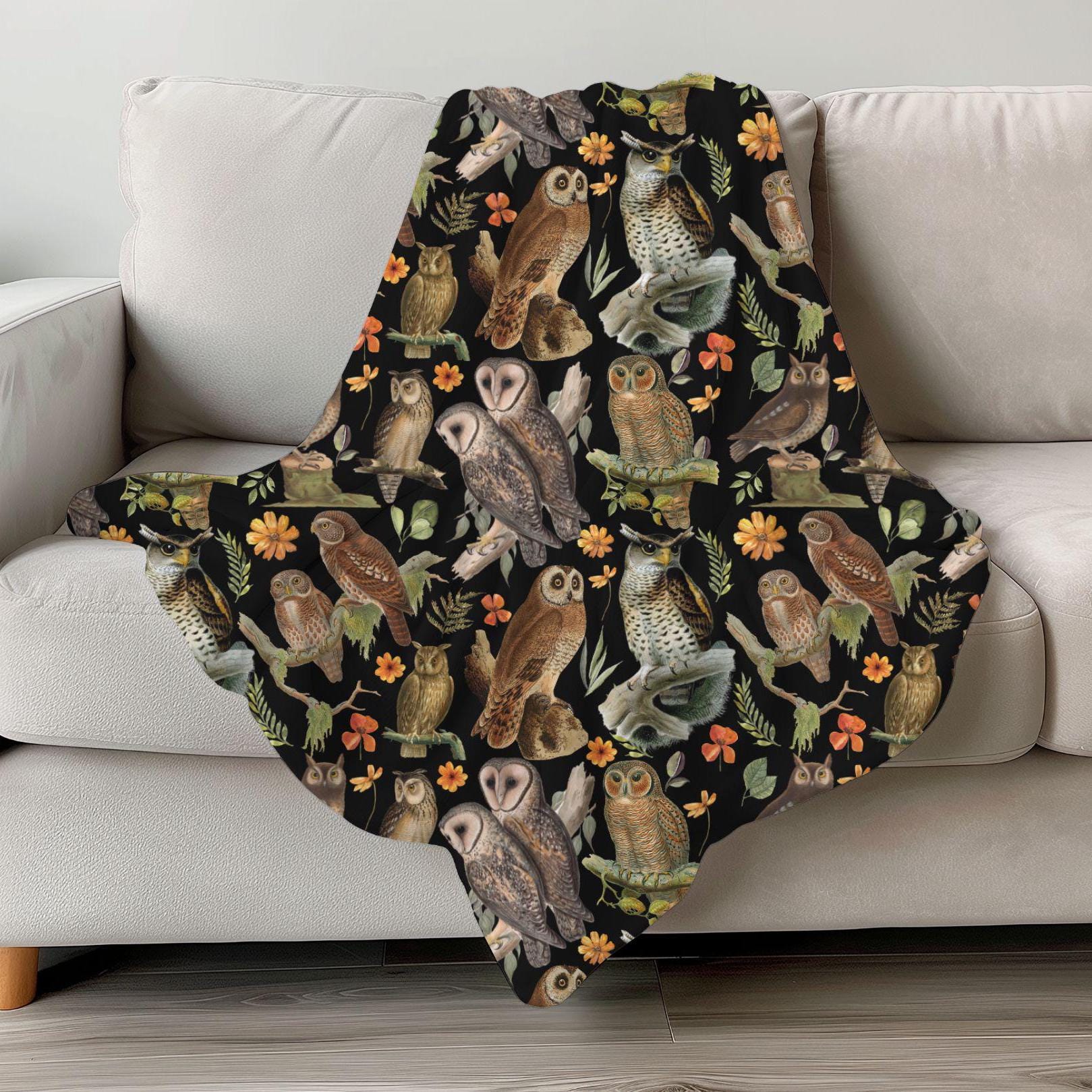 Owl Blanket, Vintage Owl Blanket, Barn Owl Blanket, Minky Blanket, Plush Blanket, Bed Throw, Aesthet