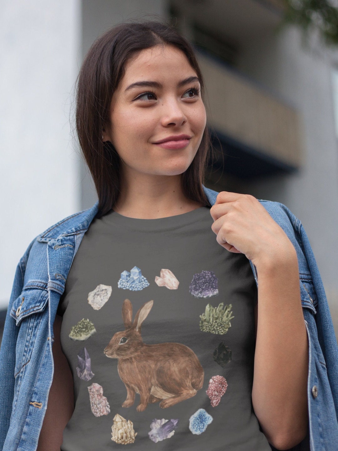 Rabbit Shirt, Bunny Tshirt, Bunny Shirt, Crystals Shirt, Cottagecore