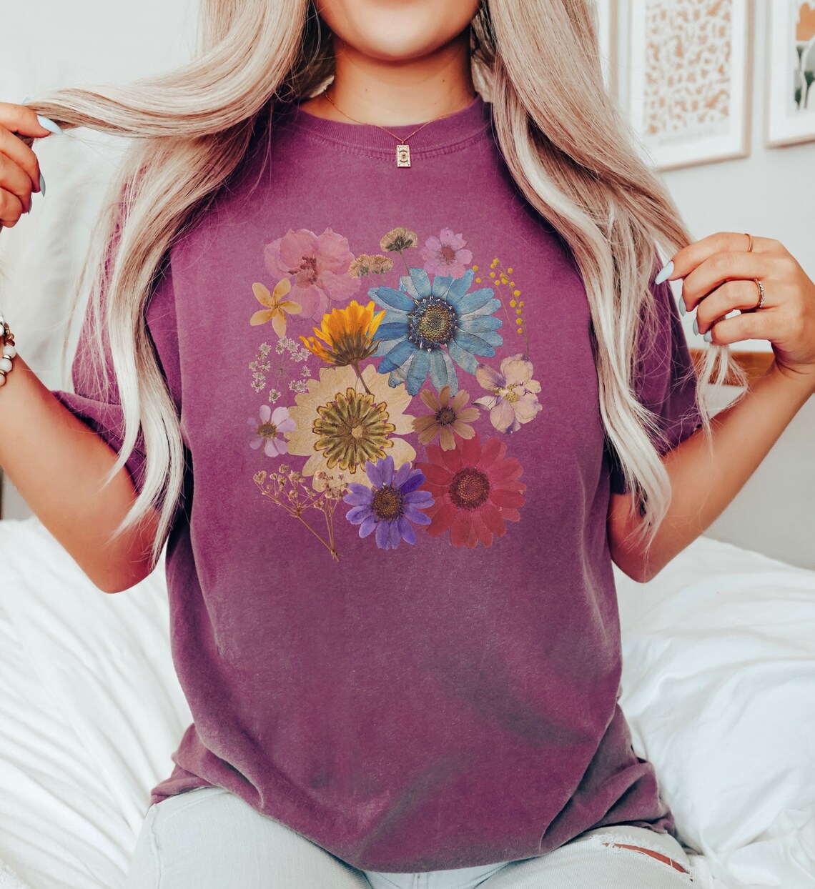 Wildflower Tshirt Wildflower Shirt Pressed Flowers Tshirt Etsy