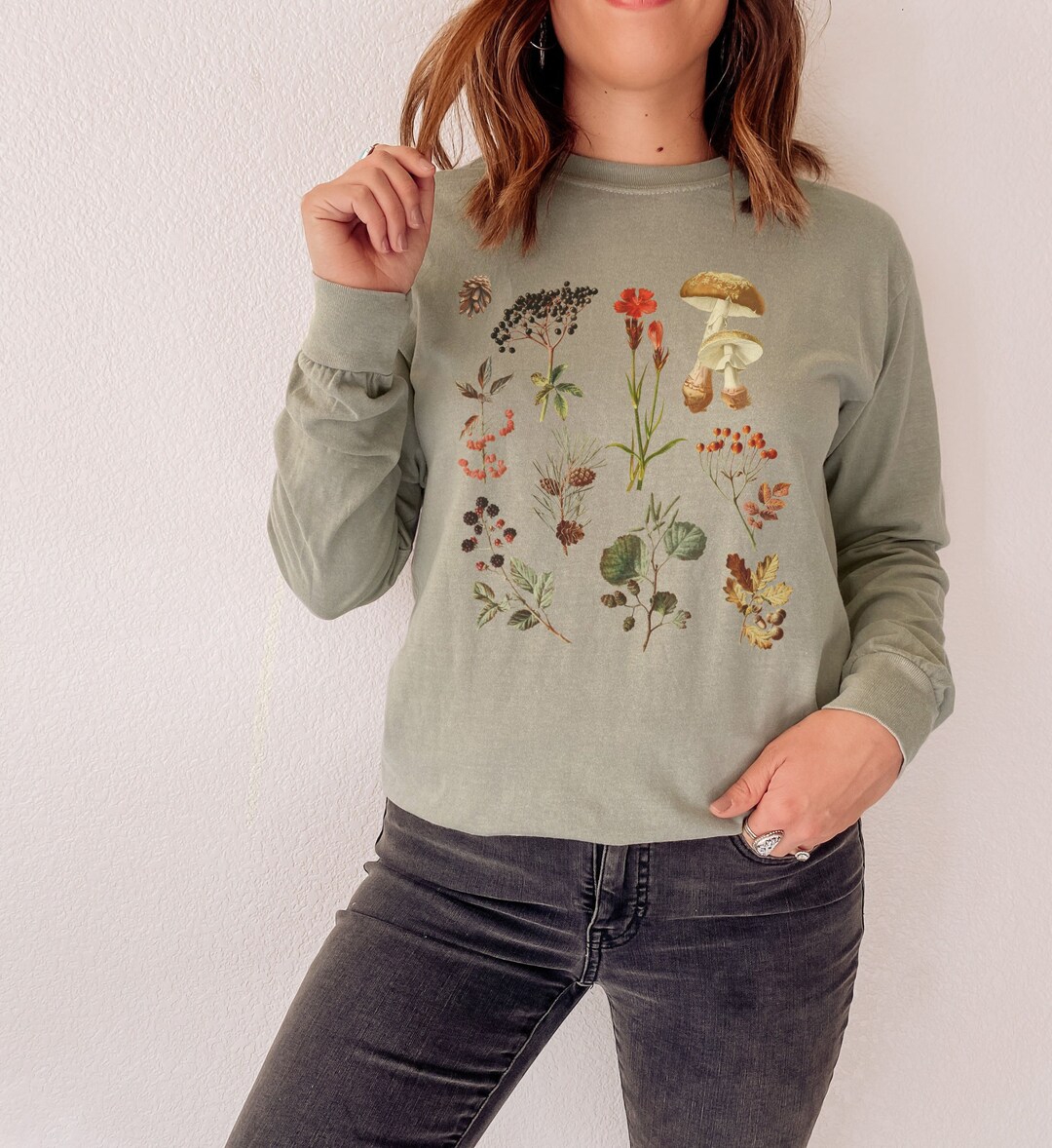 Botanical Tshirt, Long Sleeve Comfort Colors, Garmet Dyed Long Sleeve