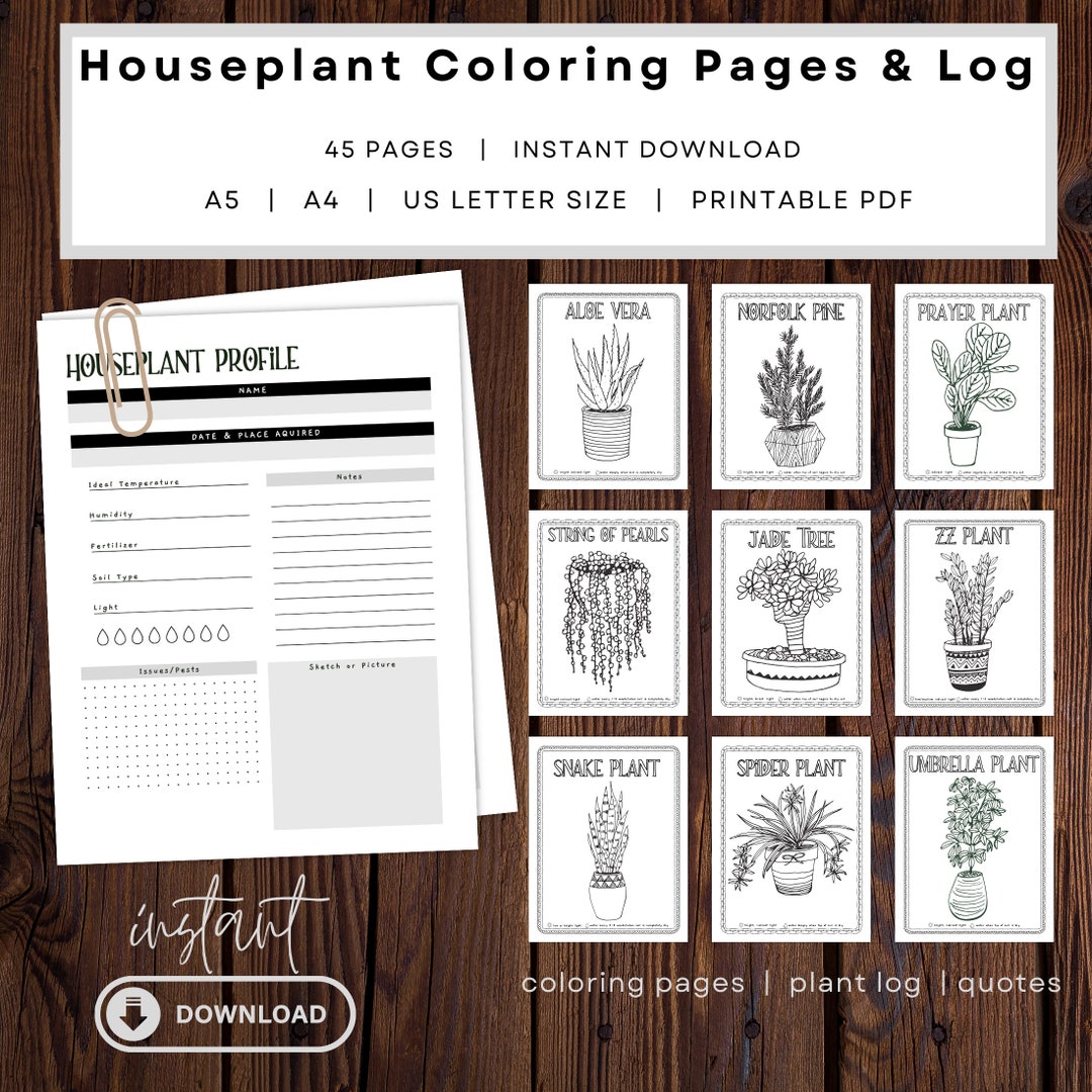 Houseplant Coloring Book Coloring Pages Printable Coloring - Etsy
