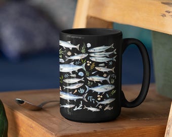 Sardine Mug, Fish Mug, Sardine Coffee Mug, 15 oz Coffee Mug, Hot Cocoa Mug, Ceramic Coffee Cup, Large Coffee Mug, Ocean Lover Gift, Sardines