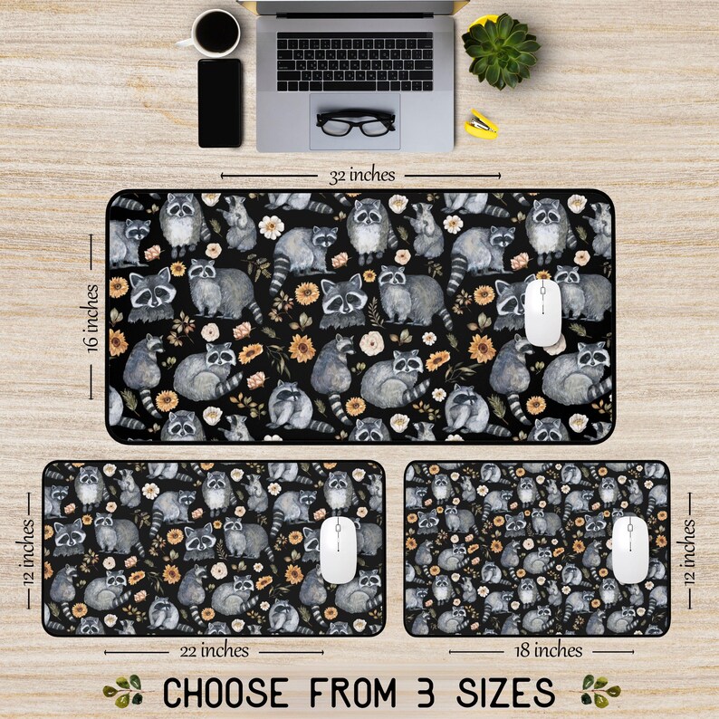 Raccoon Desk Mat, Cute Raccoons Desk Decor, Woodland Animals Mouse Pad ...