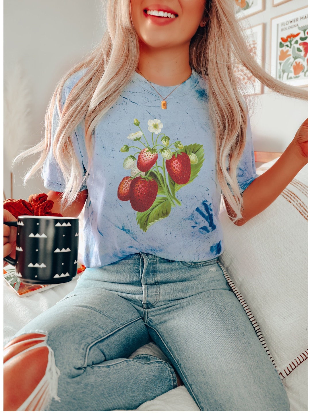 Strawberry Tshirt, Tie Dye Tshirt, Tie Dye Shirt, Floral Shirt ...