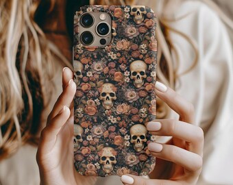 Skull Phone Case, Floral Skull Ghost Phone Case, Halloween Phone Case,  iPhone 16 15 14 13 12 11 Pro Max, iPhone Casing, Witchy Phone Case