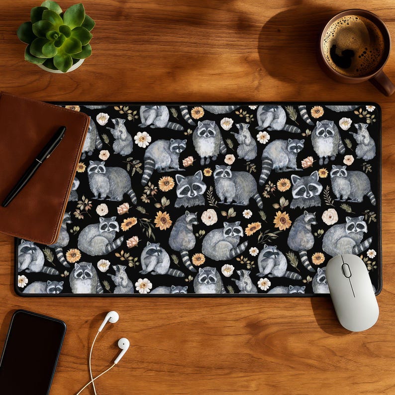 Desk Racoons Raccoon Desk Mat, Cute Raccoons Desk Decor, Woodland Animals Mouse Pad ...