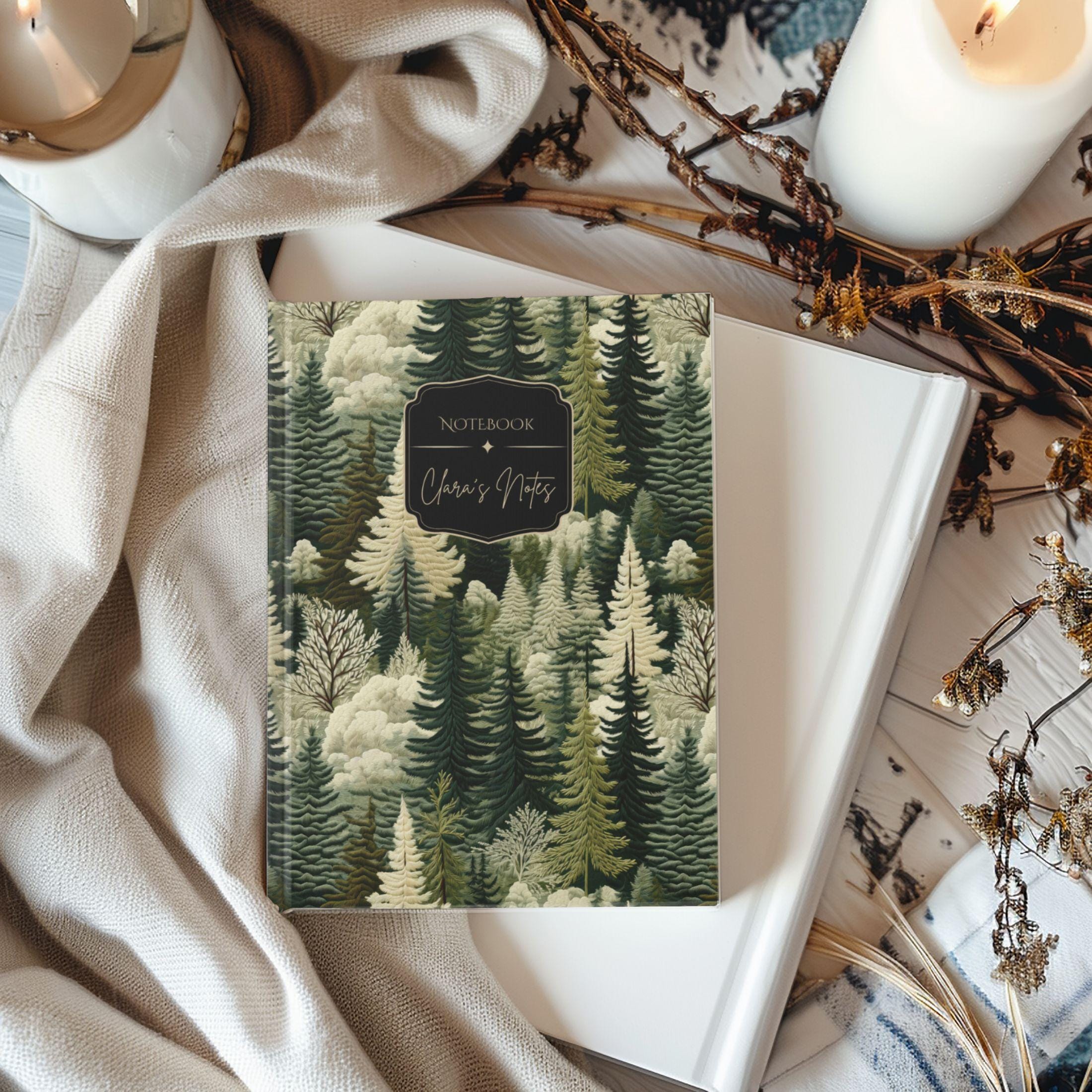 Forest Theme Journal, Pine Trees Hardcover Notebook, Hard Cover Personalized Journals, Custom Name, Writing Diary