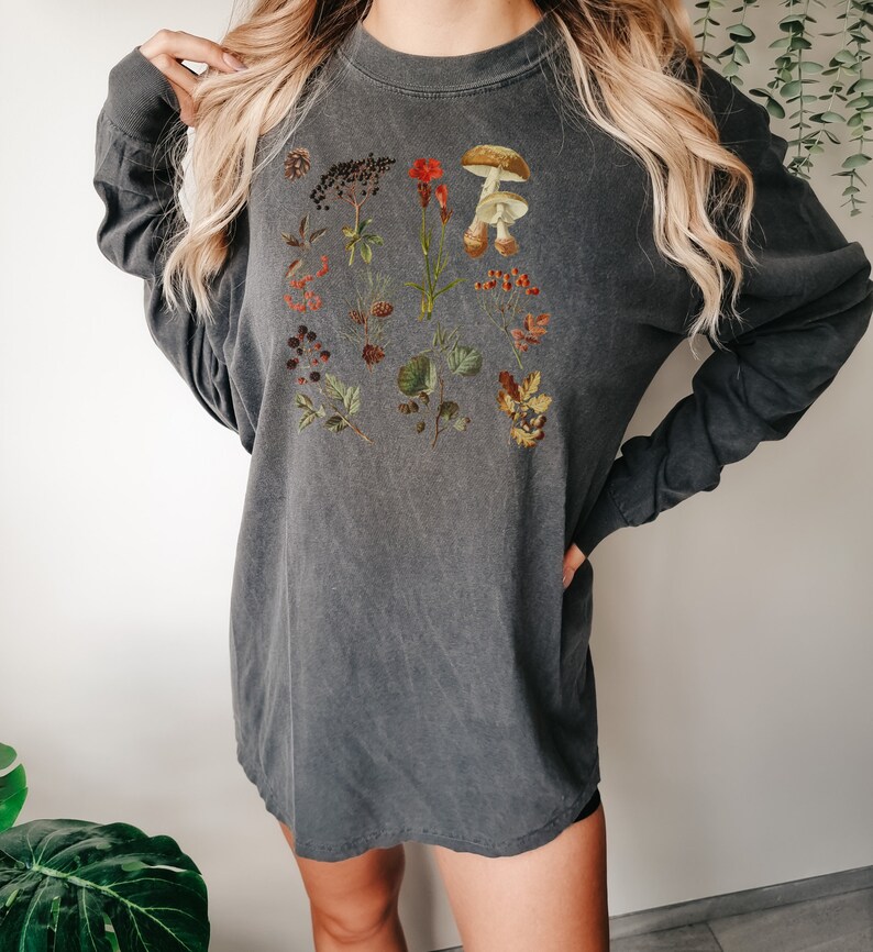 Botanical Tshirt, Long Sleeve Comfort Colors, Garmet Dyed Long Sleeve