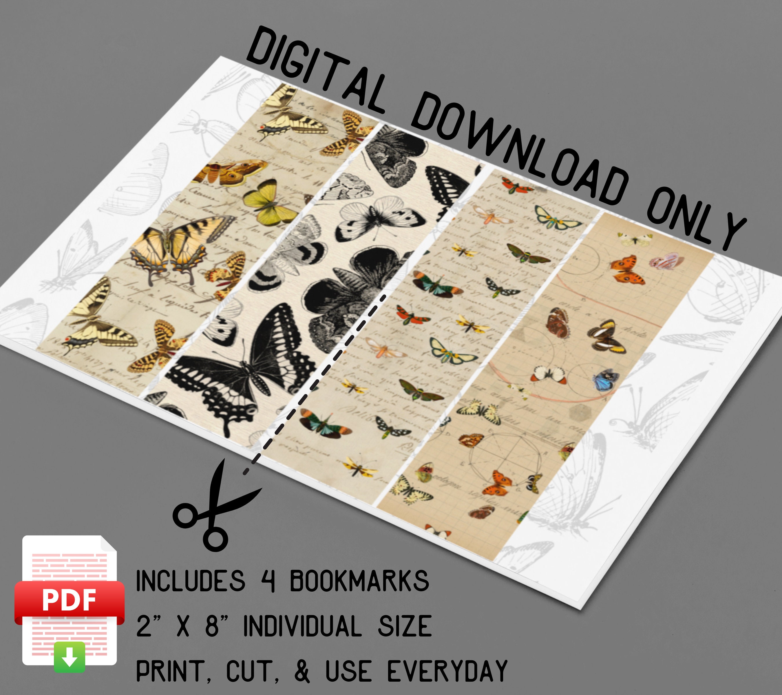 Printable Bookmarks, Butterfly Bookmark, Digital Bookmarks, Set of 4 ...