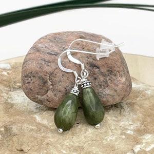 Connemara marble earrings, Irish earrings teardrop, Celtic jewelry, Genuine Irish marble earrings, Green beaded earrings, Sterling silver