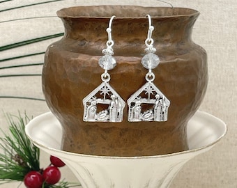Nativity Earrings Christian Christmas Earrings Manger Earrings Nativity Scene Religious Jewelry Gift Handmade Stocking Stuffer