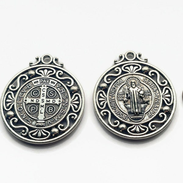 Silver Saint Benedict Medal, Large 1.75" Two-sided Protection Medal, Amulet, Pendant, Catholic Religious Jewelry Gift