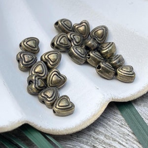 20 Bronze Heart Spacer Beads, Small 6mm Puffed Heart Metal Spacers, Jewelry Making Supplies