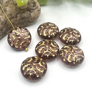 Puffy Lentil Beads, Czech Glass Beads, Light Amethyst, Ornamental Transparent Purple Coin Beads, Scroll, Jewelry Making Supplies