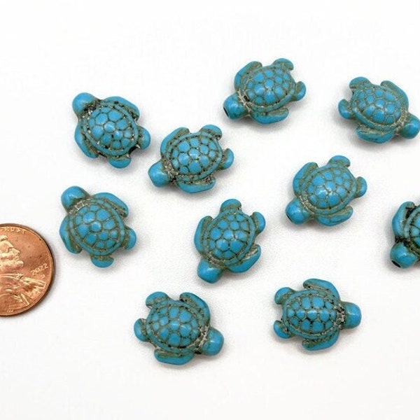 10 - Turtle Beads, Blue Turtle Beads, Dark Turquoise Turtle Beads, 18mm x 15 mm, Sea Turtle Beads, Stone Beads, Jewelry Supplies