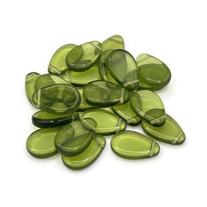 22 Olive Green Flat Teardrop Czech Glass Beads for Jewelry Making 12x18mm