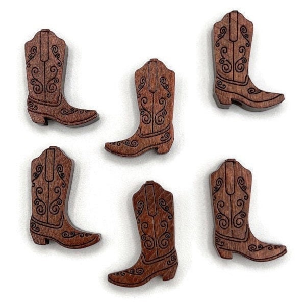 Wooden Cowboy Boot Beads Western Boots Brown Large 25mm x 19mm Lightweight Two Sided Detailed Boots Jewelry Making Supplies Qty of 6