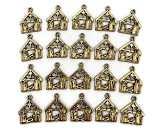 20 | 50 Nativity Charms, Manger Charms, Gold Nativity, Pendants, Christmas Charms, Star of Bethlehem, Baby Jesus, Mary, Joseph, Bulk, Church