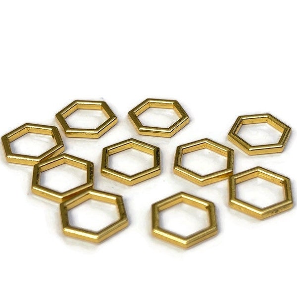 Gold Plated Hexagon Connectors Honeycomb Links for jewelry making 11x10mm Geometric Rings 10 or 20 Pieces