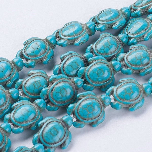 Bulk 22 or 44 Blue Turtle Beads Dark Turquoise Turtle Beads 18mm x 15mm Sea Turtle Jewelry Supplies