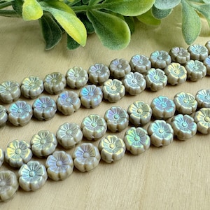 Small AB Czech Glass Flower Beads, 8mm Hawaiian Hibiscus Beads, Arora Borealis, Iridescent Glass Beads, Bling for Jewelry Making, 10/20 pcs