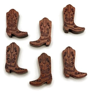 Wooden Cowboy Boot Beads Western Boots Brown Large 25mm x 19mm Lightweight Two Sided Detailed Boots Jewelry Making Supplies Qty of 6