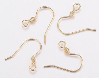 Ear Wires Gold Plated Stainless Steel, Bulk Earring Hooks, French Ear Wires, Jewelry Making Supplies 17mm x 18mm, Fish Hook