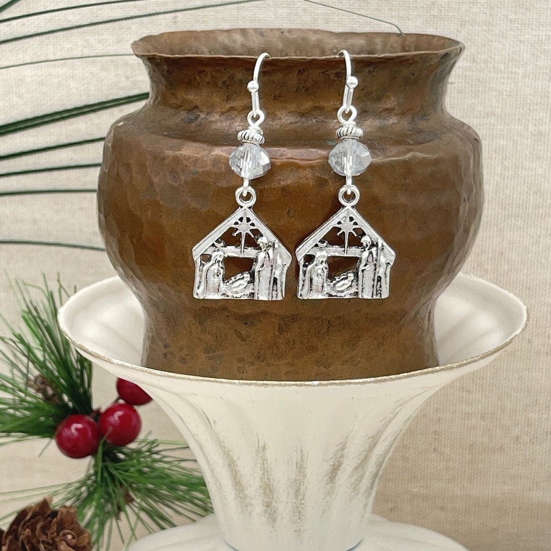 Nativity Earrings Christian Christmas Earrings Manger Earrings Nativity Scene Religious Jewelry