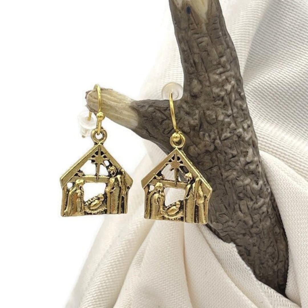 Nativity Earrings, Manger Earrings, Christmas Earrings, Star of