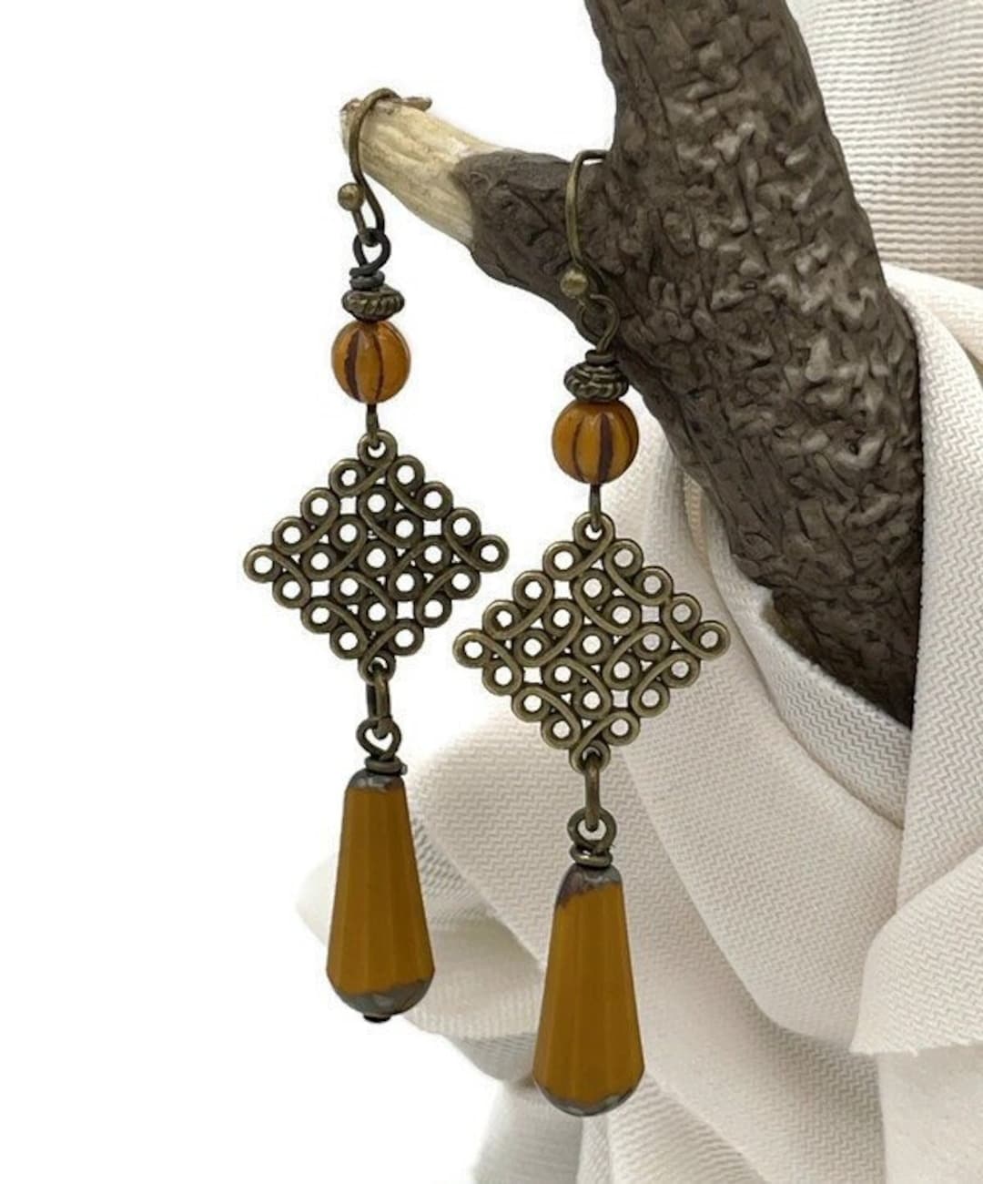 Burnt Orange Earrings Rustic Antique Bronze Dangle Earrings Etsy